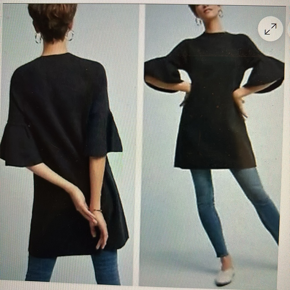 Anthropologie Moth Dress Womens Size S Sweater Soft Solid Black Bell Sleeves